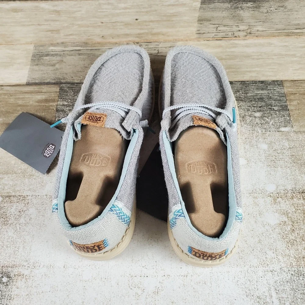 Hey Dude Wally Jute Cloud Mens Shoe Sz 9 Blue Dawn Blue Round Toe Slip On Casual